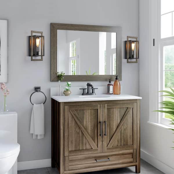 Sullivan 1-Light Black/Wood Tone Rustic Farmhouse Wall Sconce