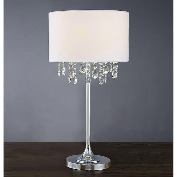 Florence 27 in. Chrome Finish Crystal Pendants Table Lamp