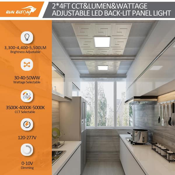2-PACK 4 ft. x 2 ft. Dimmable White CCT And Wattage Selectable Integrated LED Back-Lit Panel Light,3300-4400-5500Lumens