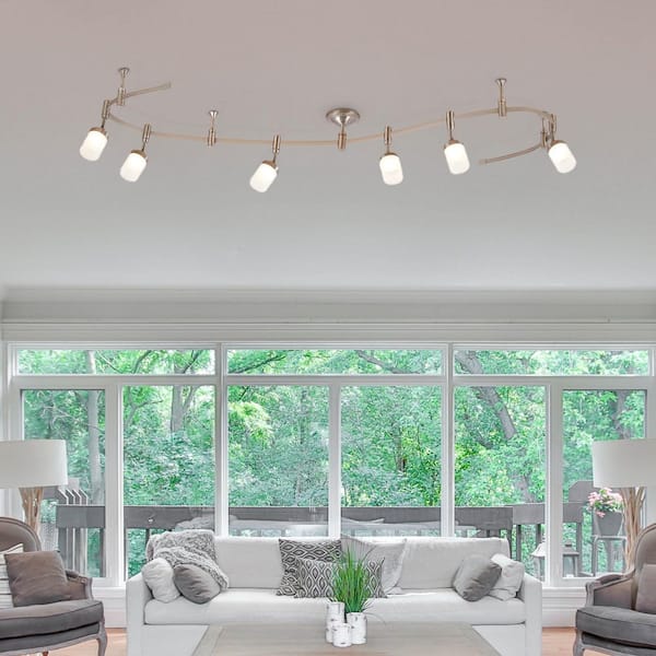 96 in. 6-Light Brushed Nickel Integrated LED Flex Track Lighting Kit