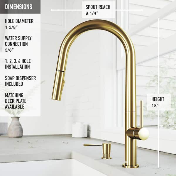 Greenwich Single Handle Pull-Down Sprayer Kitchen Faucet Set with Soap Dispenser in Matte Brushed Gold