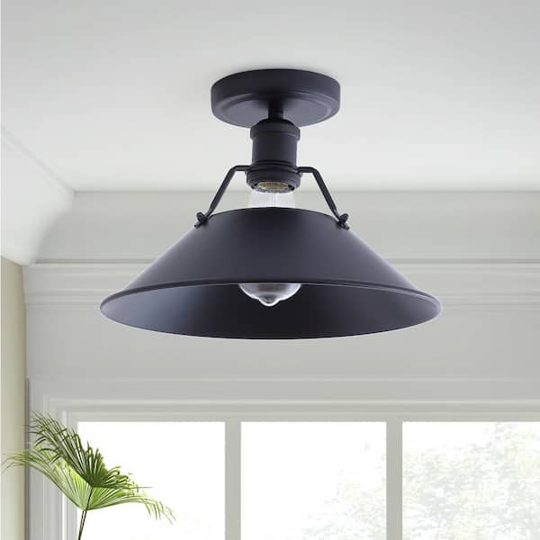 12 in. 1-Light Farmhouse Black Semi-Flush Mount Light Industrial Close to Ceiling Lighting