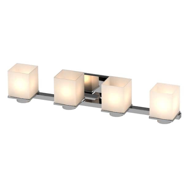 Sharyn 4-Light 8 in. Chrome Indoor Bathroom Vanity Wall Sconce or Wall Mount with Frosted Glass Square Rectangle Shades