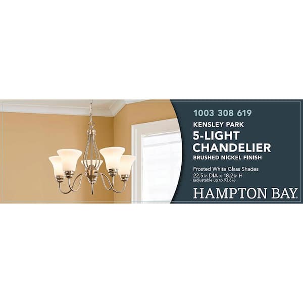 Kensley Park 5-Light Classic Traditional Brushed Nickel Hanging Candlestick Chandelier with Frosted White Shade