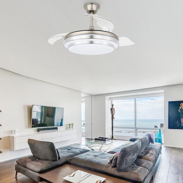 42 in. Indoor Brushed Nickel Retractable Ceiling Fan with LED Light and Remote, 6-Speed Reversible Ceiling Fans