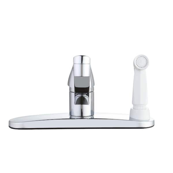 Single-Handle Standard Kitchen Faucet in Polished Chrome with White Deck Sprayer