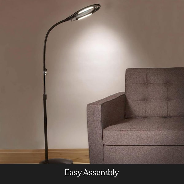 LightView Pro 44 in. Black Magnifying LED Swing Arm Floor Lamp with 5 Diopter