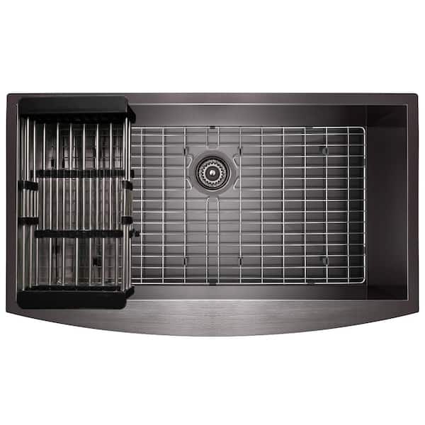 All-in-One Matte Black Finished Stainless Steel 30 in. x 20 in. Farmhouse Apron Mount Kitchen Sink with Faucet