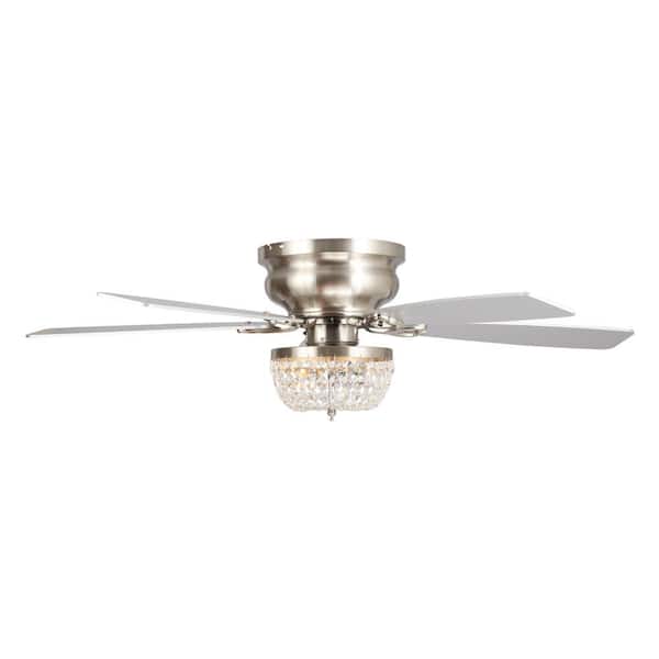 48 in. Crystal Flush Mount Satin Nickel Ceiling Fan with Light Kit and Remote Control
