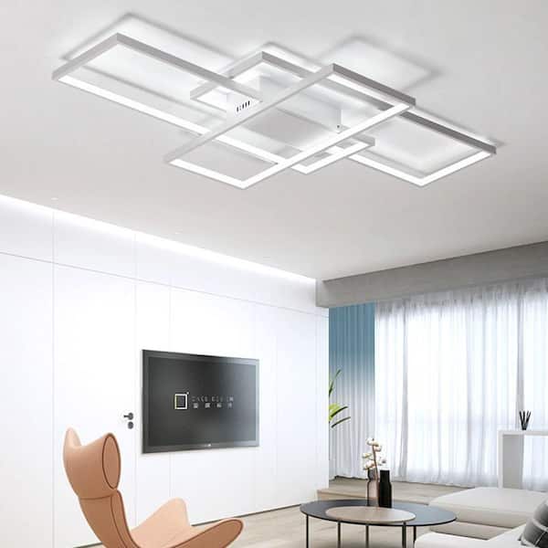 35 in. 1-Light Modern White Integrated LED Square Acrylic Flush Mount Ceiling Light (White light)