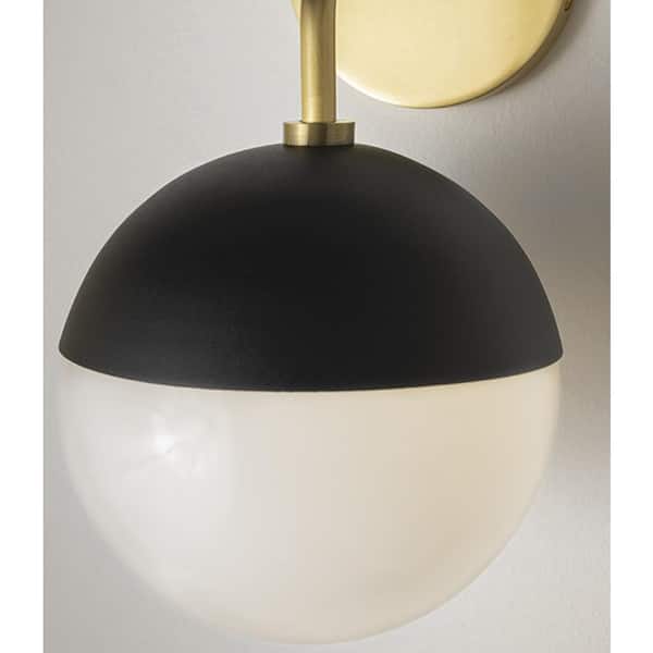 Renee 1-Light Aged Brass/Black Wall Sconce with Opal Glossy Shade