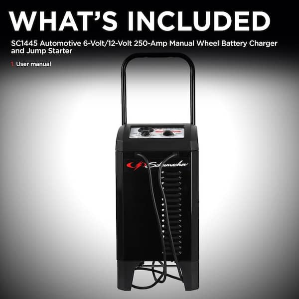 Automotive 6-Volt/12-Volt 250-Amp Manual Wheel Battery Charger and Jump Starter with a 135-Minute Timer