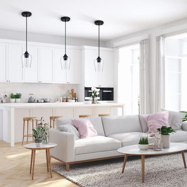 1-Light Matte Black Pendant Light Glass Goblet Shade