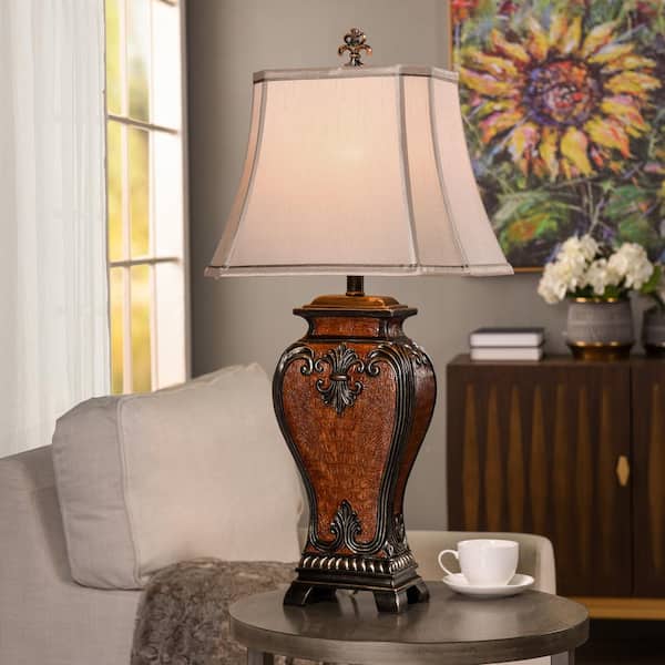 33.5 in. Faux Crocodile Hide and Gold Highlighted Table Lamp with Cream Fabric Shade
