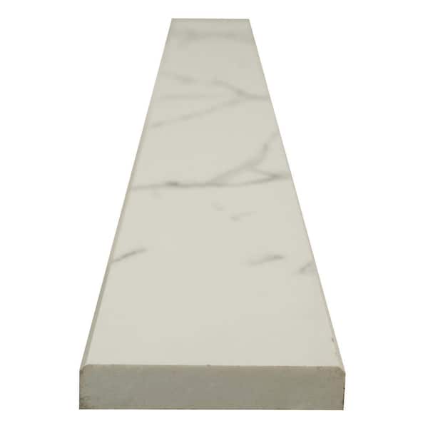 Calacatta Nowy White Double Beveled 4 in. x 36 in. Polished Engineered Marble Threshold Tile Trim