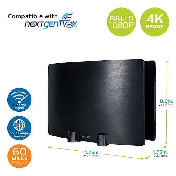 Optima Indoor HDTV Antenna, 60-Mile Range, Signal Enhancing Design, VHF UHF 1080P 4K Ready