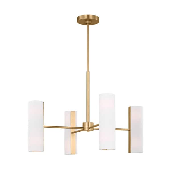 Capalino 8-Light Satin Brass Large Chandelier with White Linen Fabric Shades