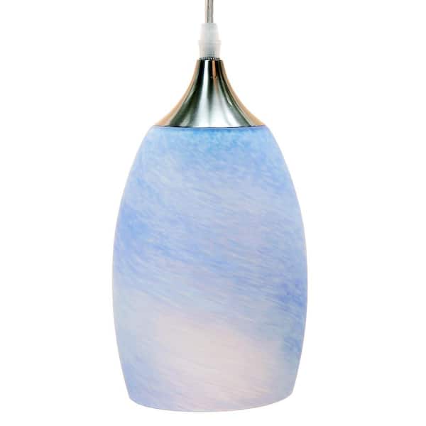 1-Light Oval Nickel Hand Blown Blue Glass Shade Pendant (Pack of 3)