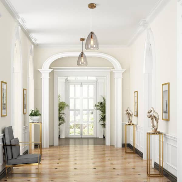 Transitional Kitchen Island Pendant Light 1-Light Modern Plating Brass Bell Pendant Light with Smoked Clear Glass Shade