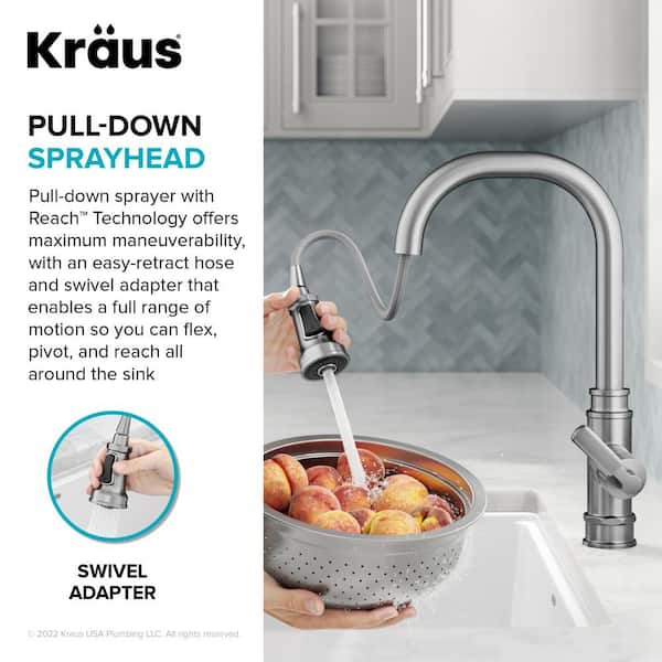 Allyn Transitional Industrial Pull-Down Single Handle Kitchen Faucet in Spot-Free Stainless Steel