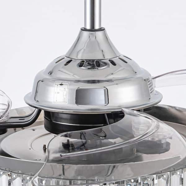 Broxburne 36 in. Modern Chrome Retractable 3-Blade Crystal Ceiling Fan with Light Kit and Remote Control