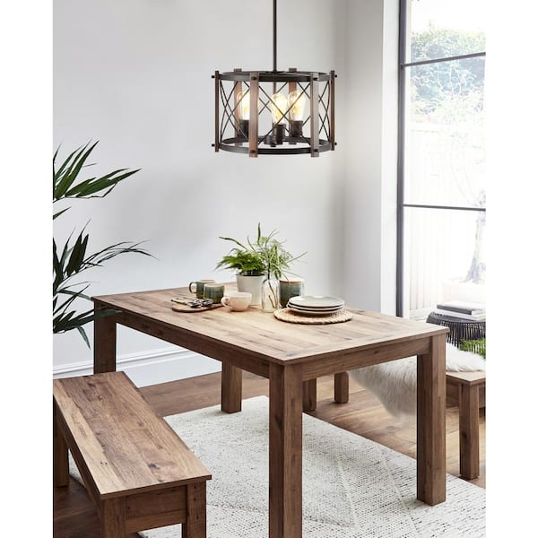 Ferme 16 in. 3-Light Oil Rubbed Bronze/Brown Adjustable Iron Rustic Farmhouse LED Pendant