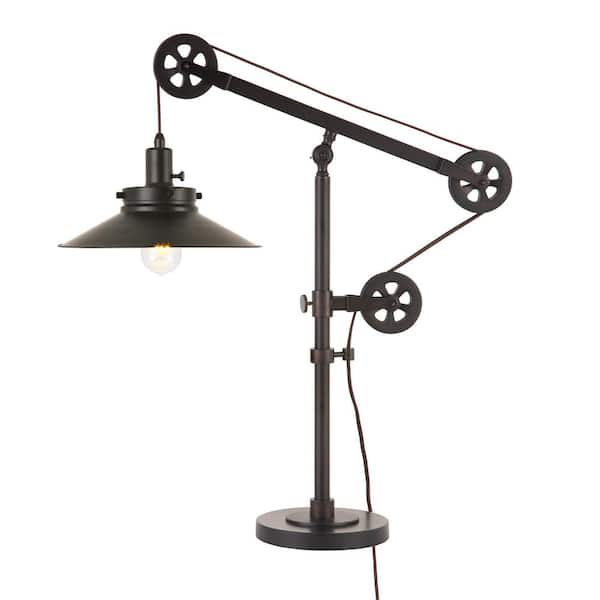 Descartes 29 in. Blackened Bronze Wide Brim Table Lamp with Pulley System