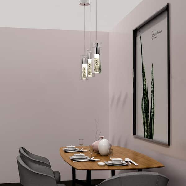 8-Watt Integrated LED Chrome Pendant with Crystal Bubble Glass Shade