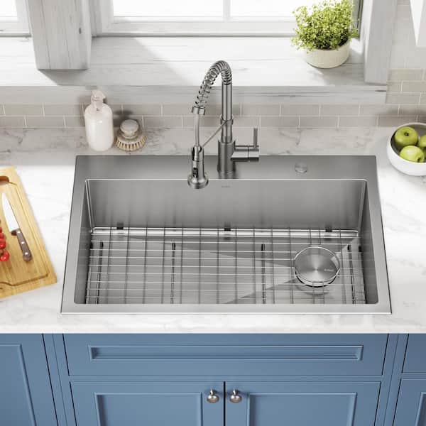 Loften All in One 33 in. Drop In/Undermount Single Bowl 18-Gauge Stainless Steel Kitchen Sink with Pull Down Faucet