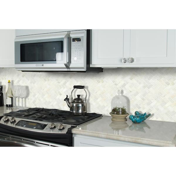 Greecian White Herringbone Pattern 12 in. x 12 in. x 10 mm Polished Marble Mosaic Tile (9.4 sq. ft. / case)