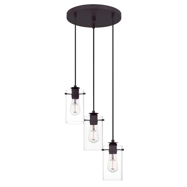 Regan 3-Light Espresso Pendant Hanging Light with Clear Glass Shades, Industrial Kitchen Pendant Lighting
