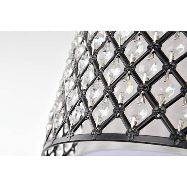 Belle 15 in. 3-Light Glam Antique Black Semi-Flush Mount with Crystal Beaded Drum Shade