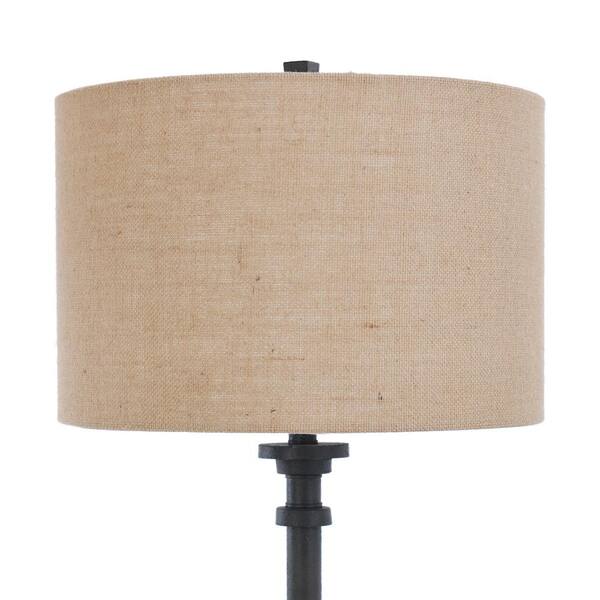 61 in. Bronze Metal Indoor Floor Lamp with Burlap Fabric Shade