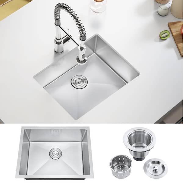 Brushed 20-Gauge Stainless Steel 23 in. Single Bowl Undermount Scratch-Resistant Nano Kitchen Sink with Strainer