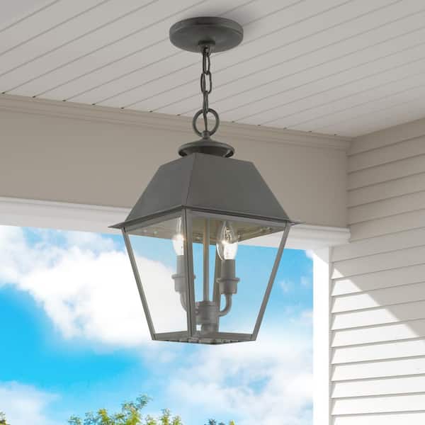 Wentworth 2-Light Charcoal Outdoor Medium Pendant Lantern with Clear Glass