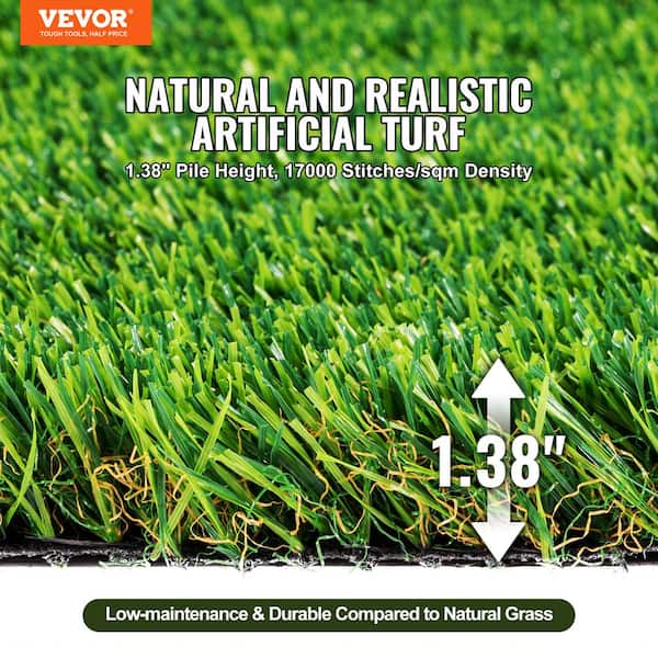 Artificial Grass 4 ft. x 6 ft. Green Turf 1.38 in. Fake Door Mat Artificial Grass with Drainage Holes Runner Rug