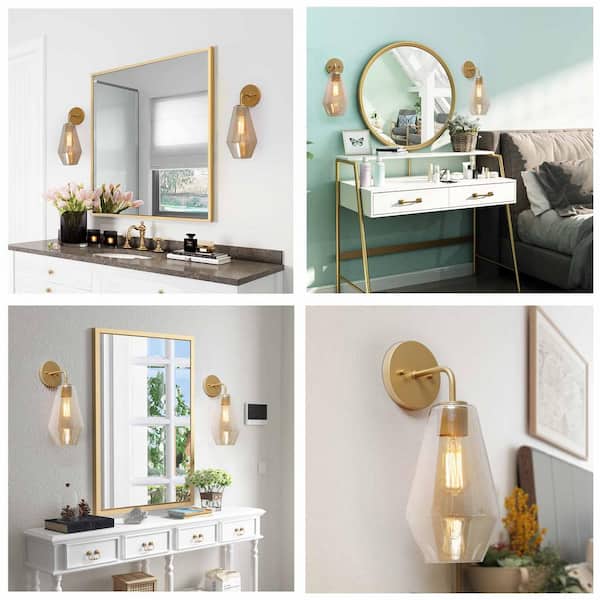 Modern Geometric Wall Sconce Mila Transitional 1-Light Brass Gold Tube Vanity Light with Frosted Glass Shade