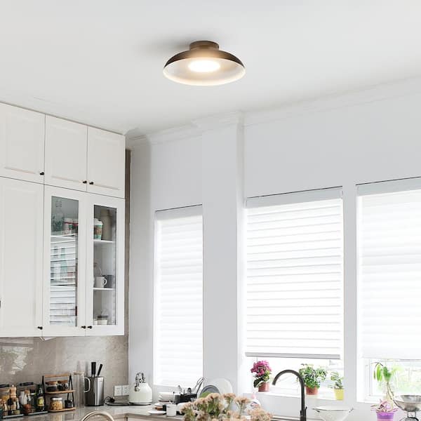 12.5 in. 21-Watt Modern Matte Black Integrated LED Flush Mount Ceiling Light with Black Metal Shade