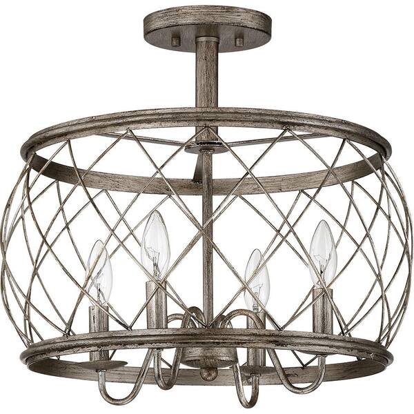 Dury 17.5 in. 4-Light Century Silver Leaf Semi-Flush Mount