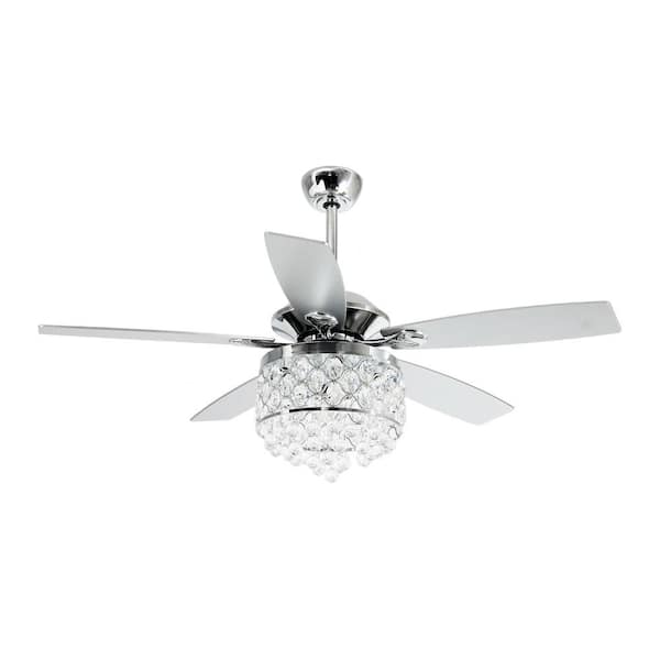 Berkshire 52 in.Modern Downrod Mount Chrome Crystal Ceiling Fan with Light Kit and Remote Control