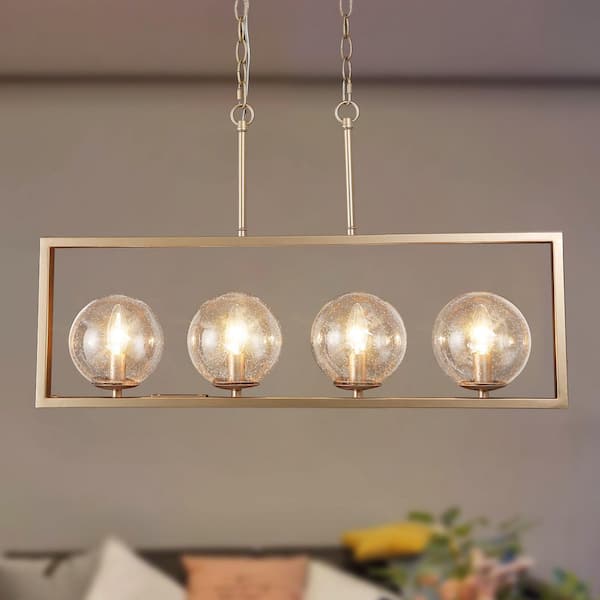 Modern Gold Kitchen Island Chandelier, 30 in. 4-Light Farmhouse Brass Globe Dining Living Room Chandelier Pendant Light