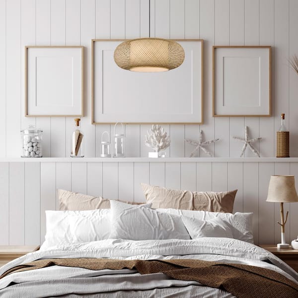 Bayneswood 60-Watt 1-Light Natural Cane Pendant With Black Accents