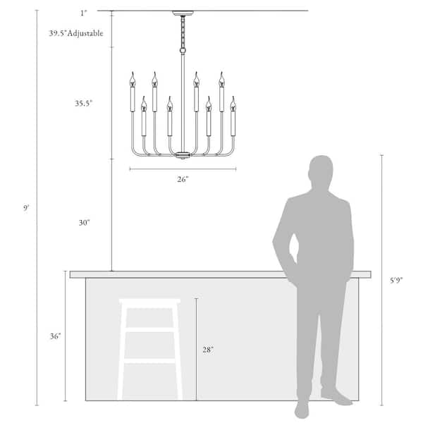 Modern 8-Light Black Chandelier with Rustic Linear Candlestick Holder