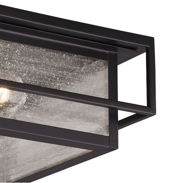Hyde Park Bronze Mission Square Outdoor Flush Mount 2-Light Ceiling Fixture Clear Glass
