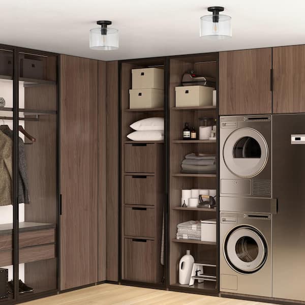 Henri 10 in. Matte Black Semi-Flush Mount with Clear Glass Shade