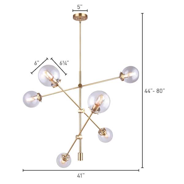 Kalani 6-Light Gold Sputnik Chandelier with Clear Glass Shades