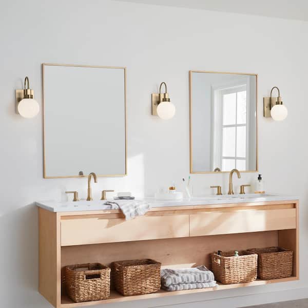 Hex 11.5 in. 1-Light Champagne Bronze Bathroom Wall Sconce Light with Opal Glass Shade