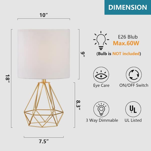 Detroit 20 .5 in. Gold Table Lamp with with White Shade (Set of 2)