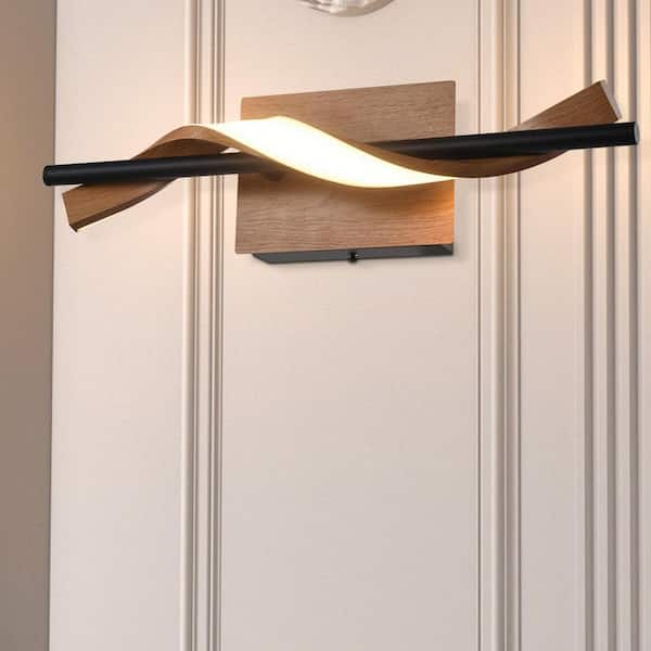 Washington 1-Light Black/Wood LED Wall Sconce