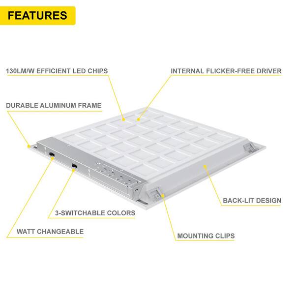 2 ft. x 2 ft. Integrated Backlit LED Panel Internal Driver Drop in Ceiling 4400 Lumen Dimmable 4000K 120-277V (4-Pack)